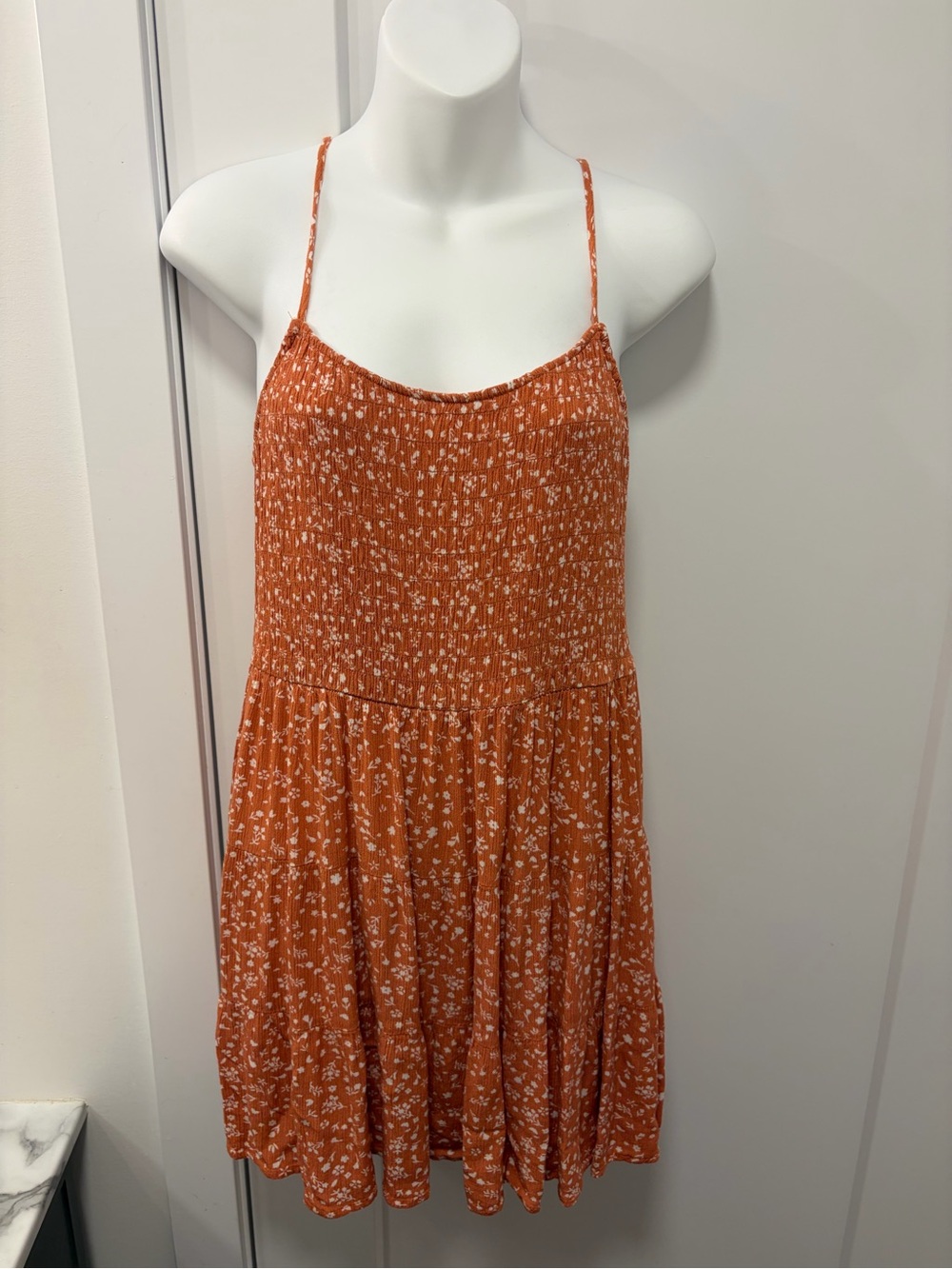 Bluenotes Rust Floral Mini Dress with Spaghetti Straps